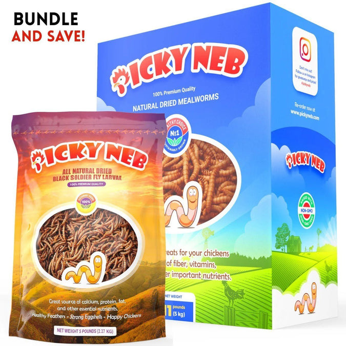 Bundle 3 - 10 lb Dried Mealworms + 5 lb BSFL - Picky Neb Inc
